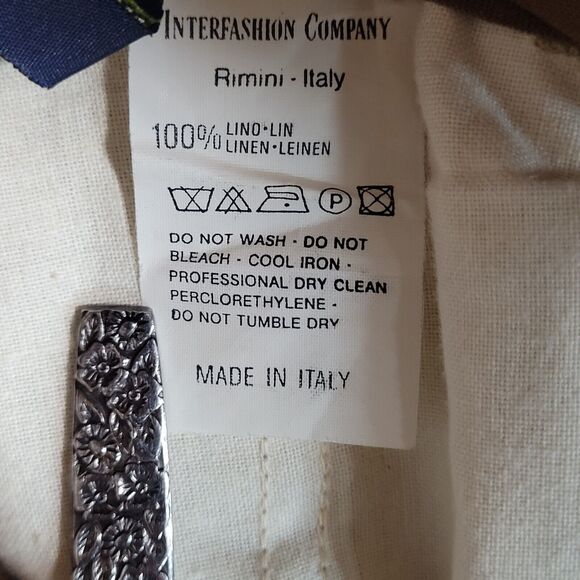 Romeo Gigli 100% Linen Vintage 90s Mens Tan Pants Italy Tag 48x32 Measures 32x28 - Picture 10 of 11